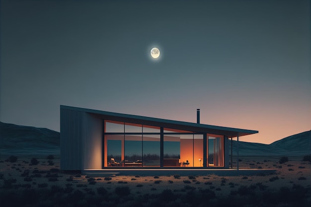 A house in the middle of a desert at night generative AI