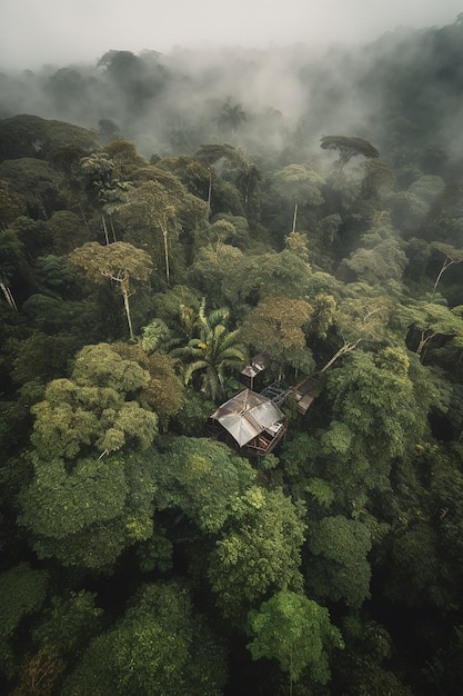 A house in the middle of a jungle