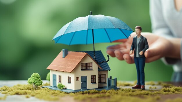 House model on a blue background concept for buying and selling