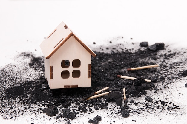 house model on coal and matches