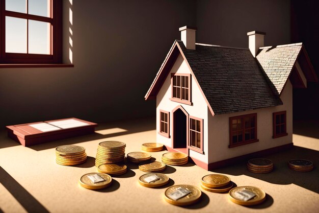 House model and coins Real estate concept Generative AI