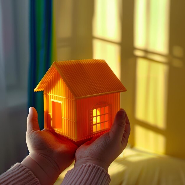 현대적 인 인테리어 에서 손 에 든 집 모델