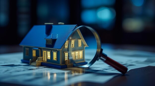 House model and magnifying glass real estate concept selective focus