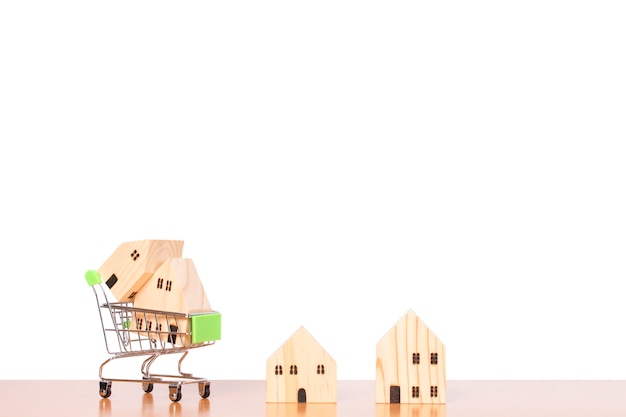 House model in shopping cart isolated.