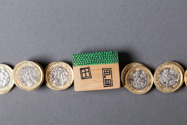 House model with coins Home finance concept