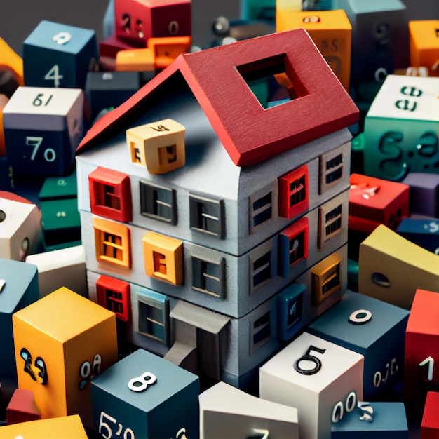 House model with colored cubes 3d Generative AI