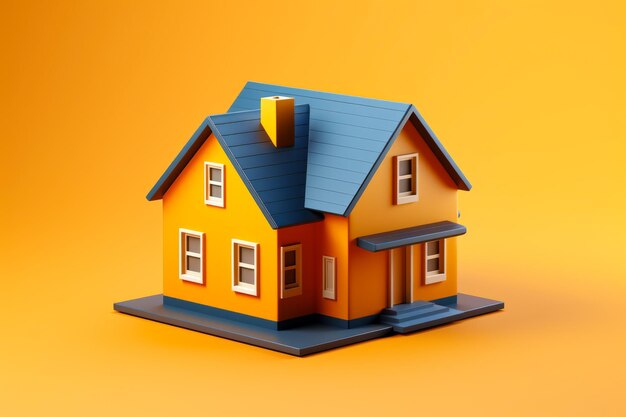 House model with yellow background and blue roof Generative AI