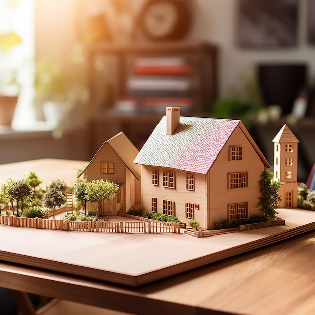 Photo house model on wood table