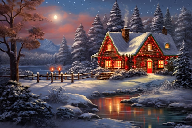 Фото Дом вблизи зимнего пейзажа со снегом рождественское время дом зимой с рождественским фоном