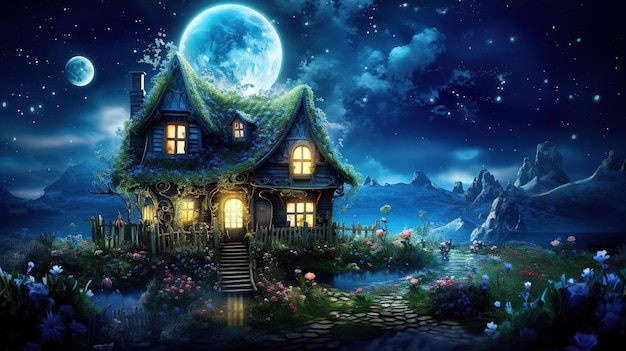 A house in the night sky