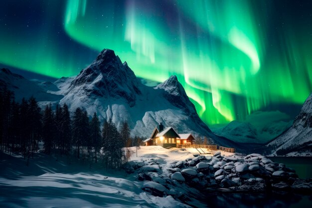 house in norway with northern lights