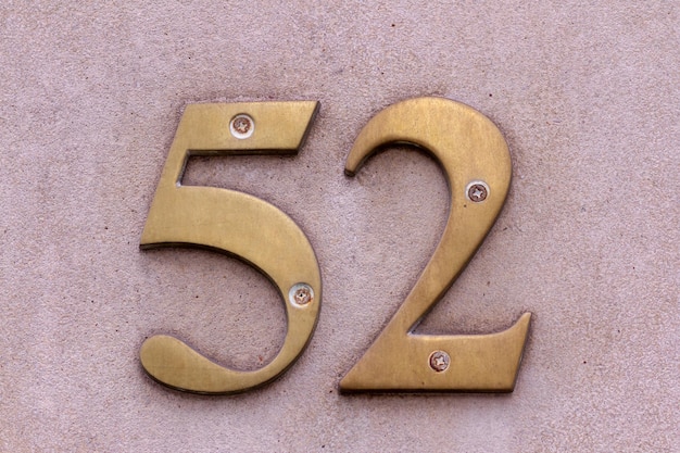 Photo house number 52 in bold metal digits