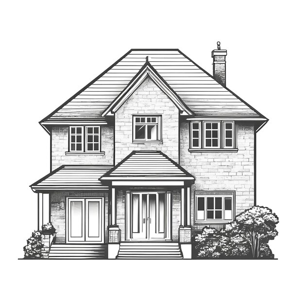 House Outline Illustration On White Background