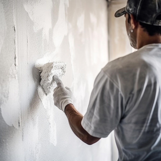 Фото Художник рисует стену в новом доме