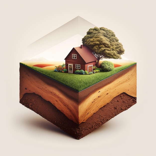 A house on a piece of land with a tree on it