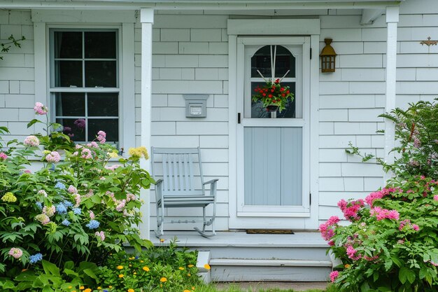 Photo house porch with front door windows columns