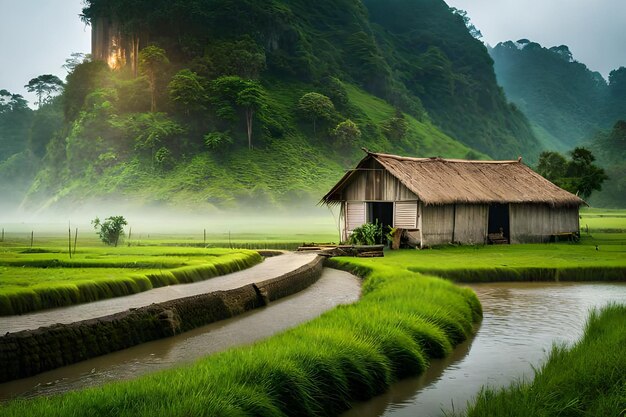 A house in a rice field