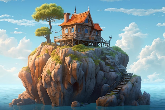 House on a rock in the water