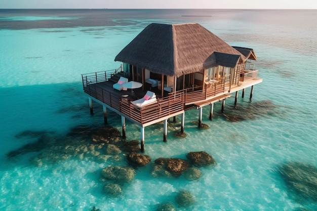 A house over the sea on a tropical island like Maldives