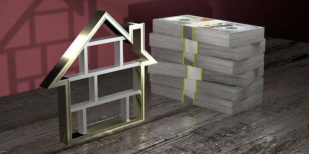 House shape money real estate concept 3D rendering
