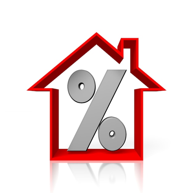 House shape and percent sign 3D illustration