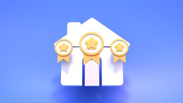 House sign and rating stars Real estate rating concept 3d render illustration