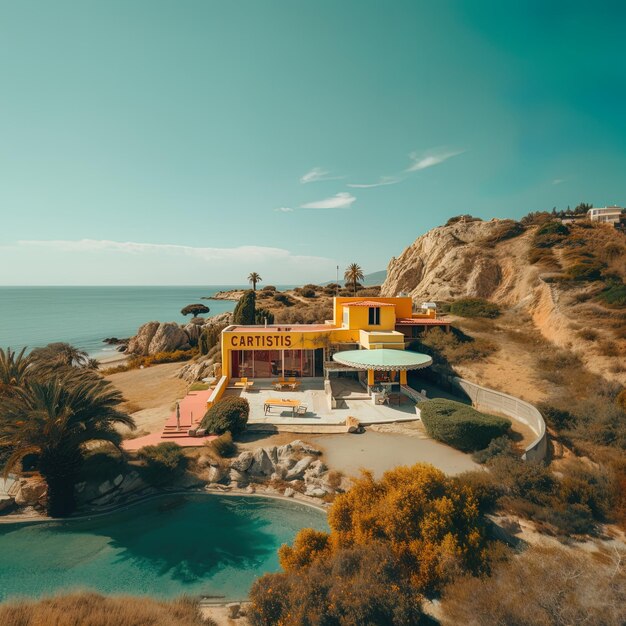 Photo a house sits on a cliff overlooking the ocean