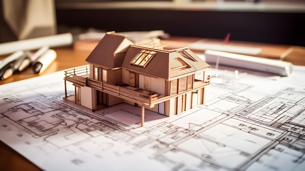 Эскиз дома на планке белой бумаги 3D-архитектура