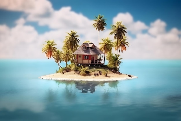 Photo house on a small island in the ocean