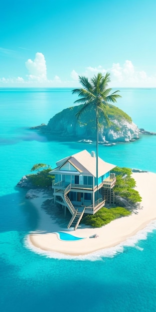 A house on a small island in the ocean