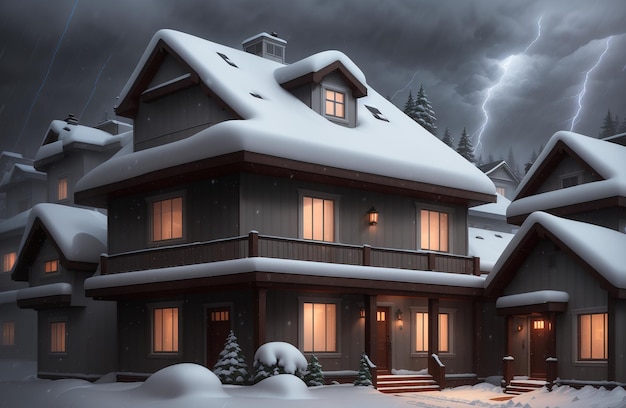 A house in the snow with a snowy background