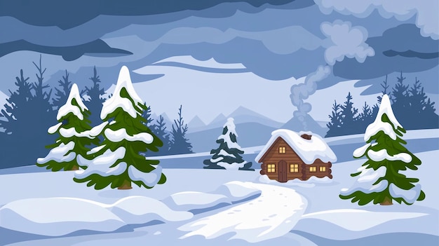 a house in the snow with trees in the background