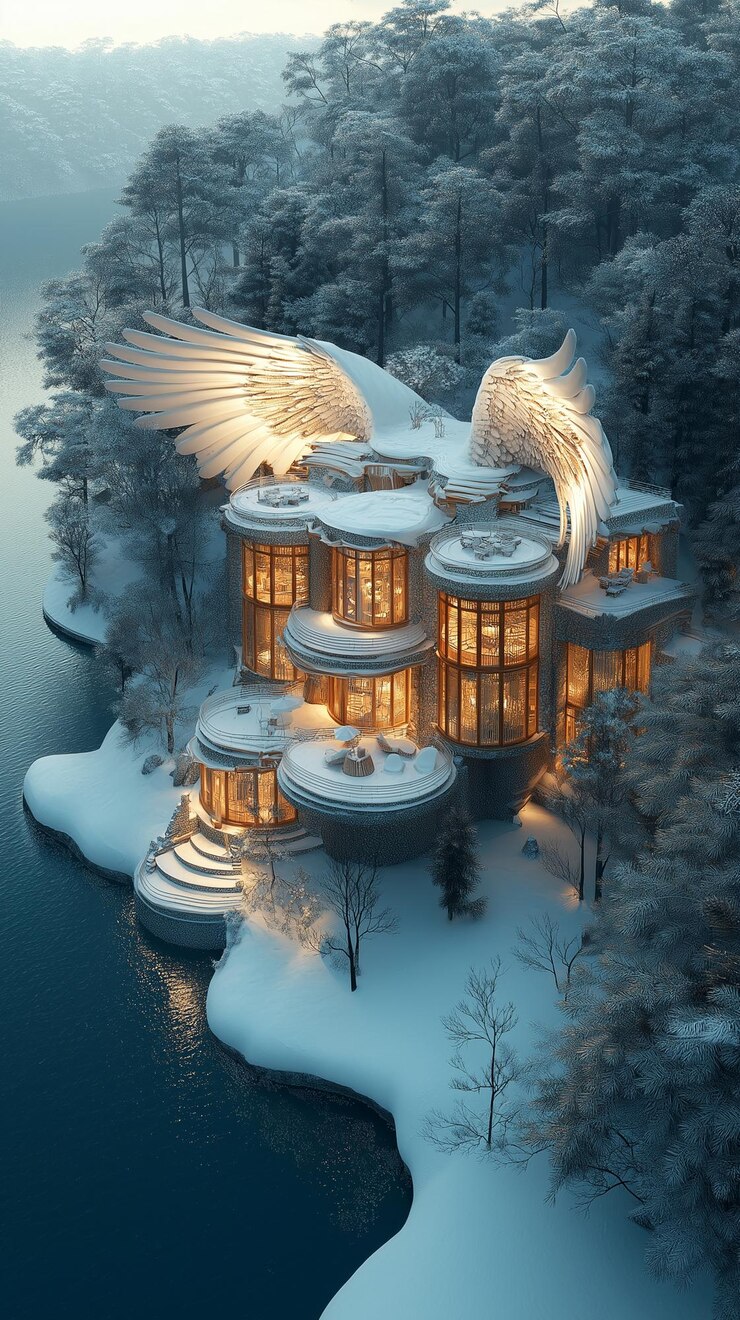 Photo the house in the snow