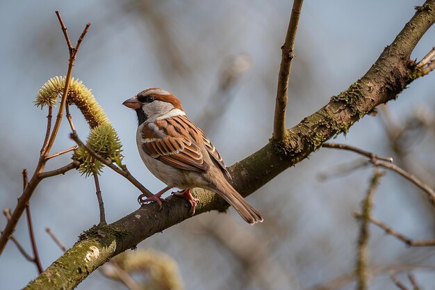 Photo house sparrow on a branch