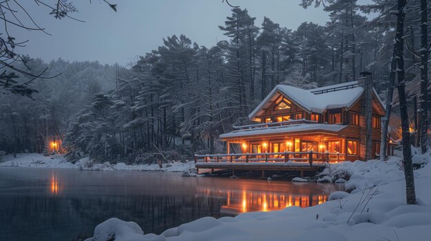 雪の野原に立つ家