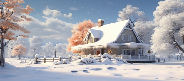 House standing in snowy field