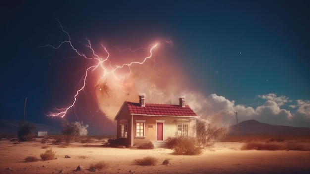 House under storm and light hd 8k wallpaper stock photographic image