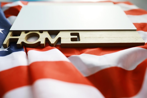 House symbol on the American flag Mortgage credit lending Housing safety