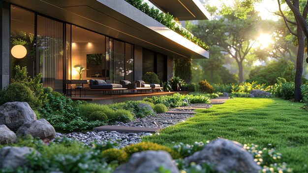 House terrace with green grass