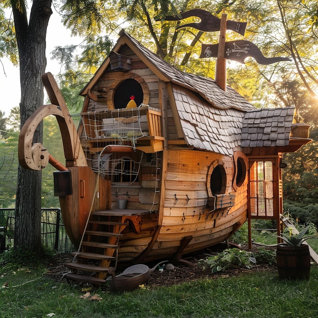 a house that has a tree on the top of it