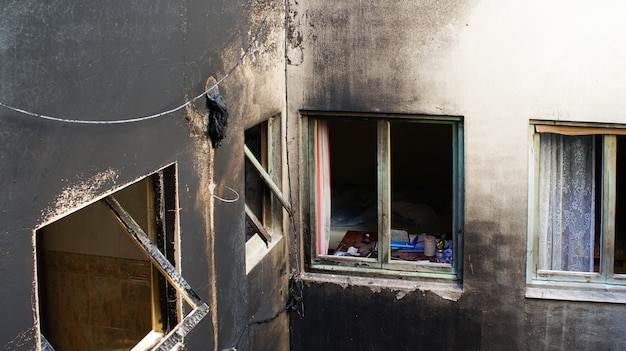 Photo house that was abandoned after a large fire