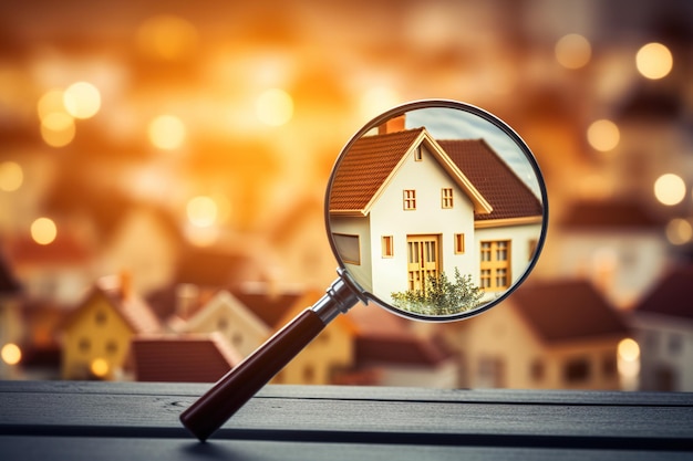 Photo a house through a magnifying glass