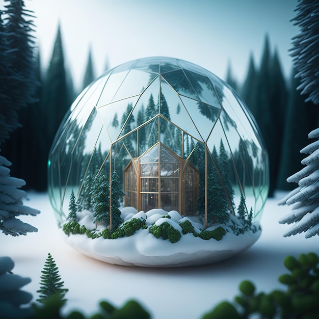 Photo house and tree in a crystal sphere