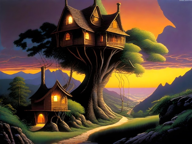 house on tree wallpaper