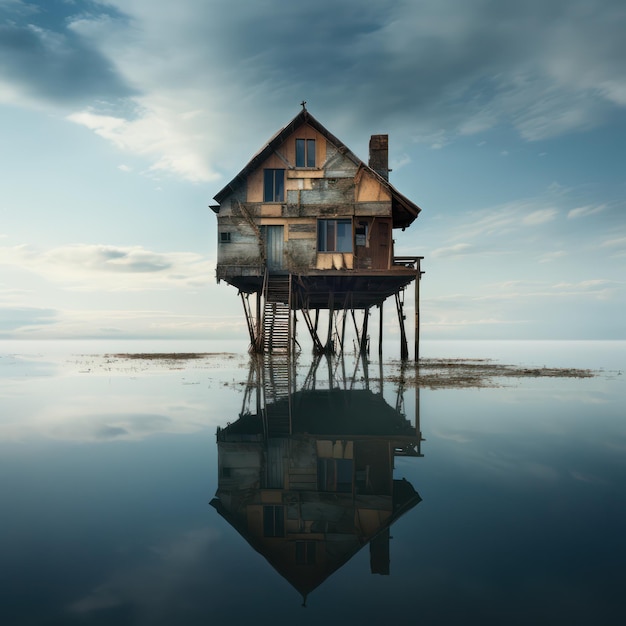 house on water surrealism poster