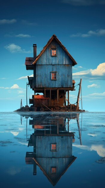 house on water surrealism poster