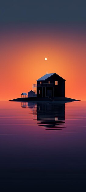 Photo a house on the water with a full moon in the background