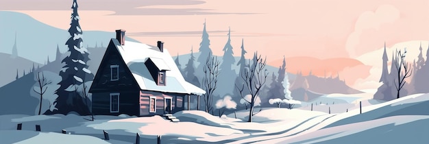 House in a winter snowfield