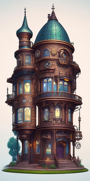 A house with a balcony and a balcony with a clock on it