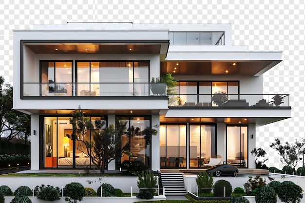 a house with a balcony and a car parked outside